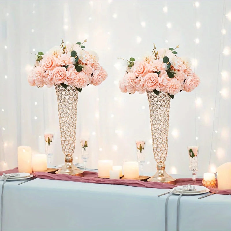 Function Crystal Vases Pair Centerpiece For Dining Table Decor