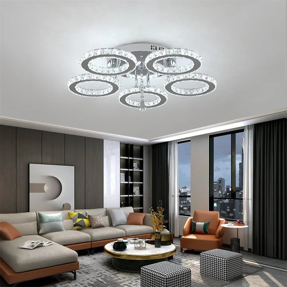 Modern Crystal Ring Chandelier Flush Mount Ceiling LED Light