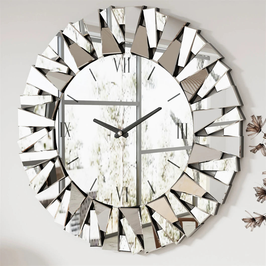 Combination 3D Mirrored Sunburst Wall Clock With Roman Numerals PremiumQualityCrafted
