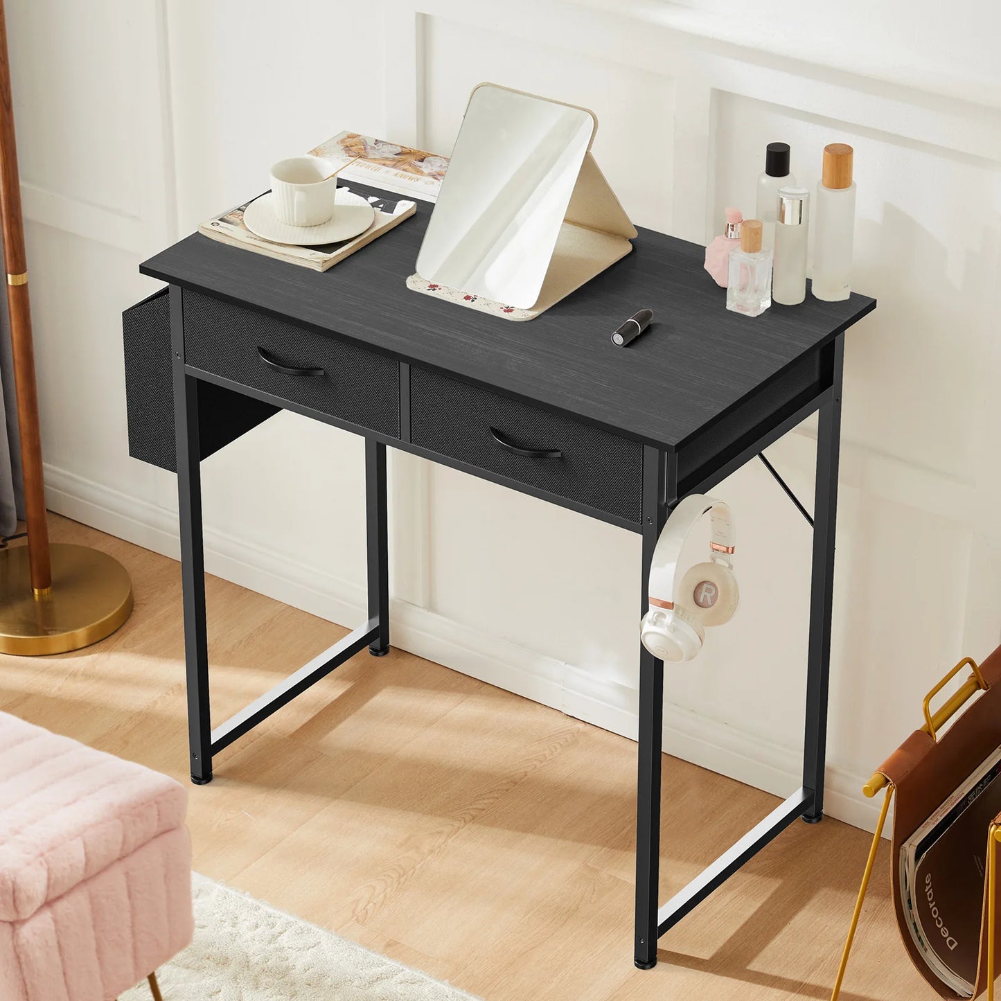 JHK Modern Office Desk With Fabric Storage Drawers