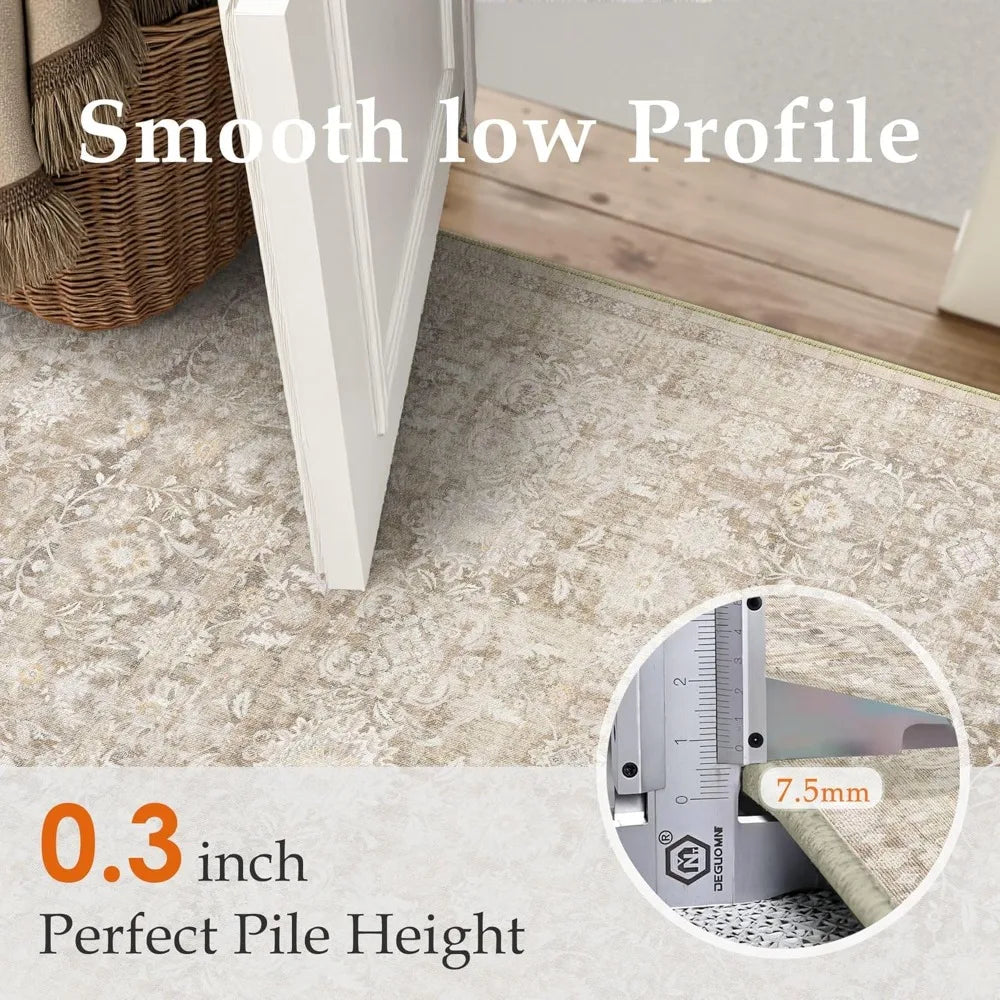 Elegant Floral Area Rug Living Room Low Pile Stain Resistant