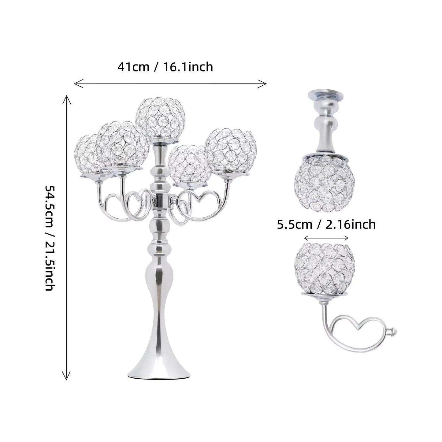 Bymaocar 2Piece5Arm SilverCrystalCandelabra Set ModernIronFrame ElegantDecorPremium