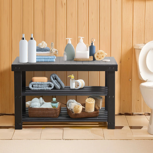 JHK 3-Tier Bamboo Shoe Rack Bench Holds 286 LB