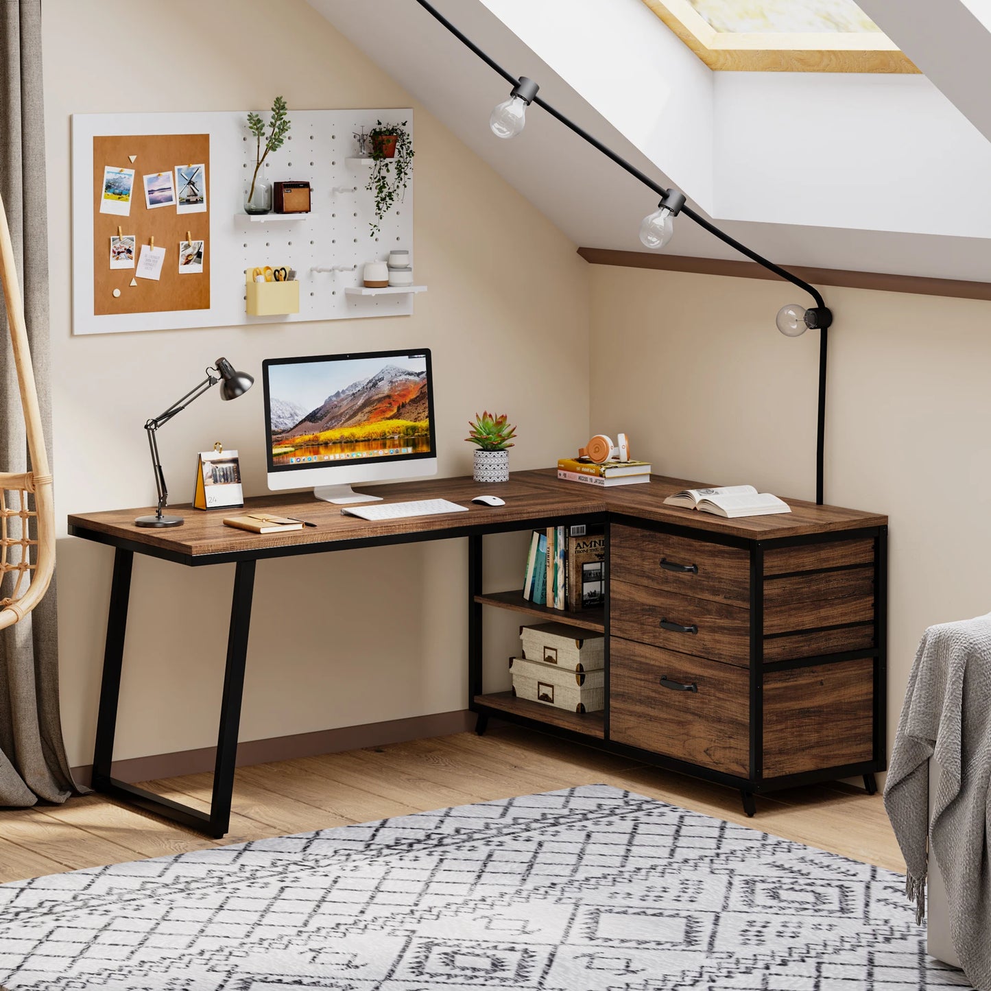 Tribesigns L-Shaped Computer Desk With 3 Drawers And Shelves