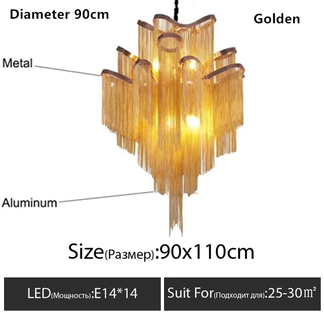 Italy Designer Stream Luxury Tassel Chandelier Aluminum Chain Lighting