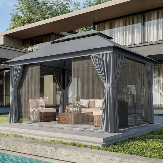 XMSJ Outdoor Gazebo Canopy With Double Roof Mosquito Net