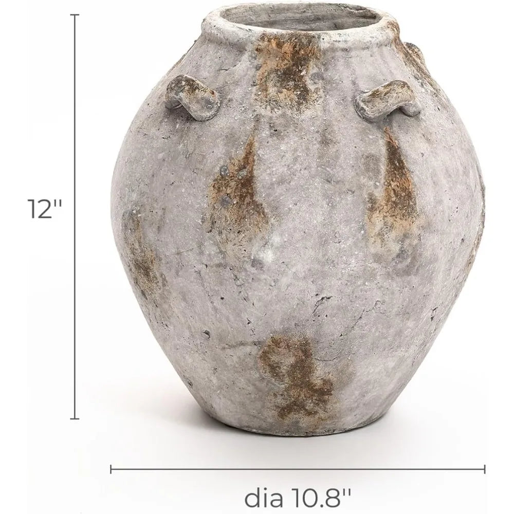 High-concerned Ceramic Flower Vase With Decorative Handles Terracotta Living Room