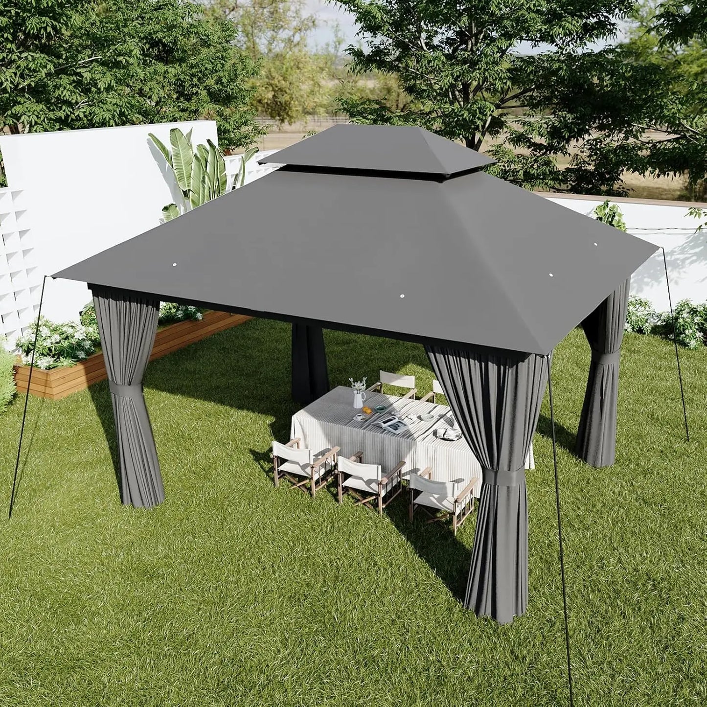 XMSJ Outdoor Gazebo Canopy With Double Roof Mosquito Net