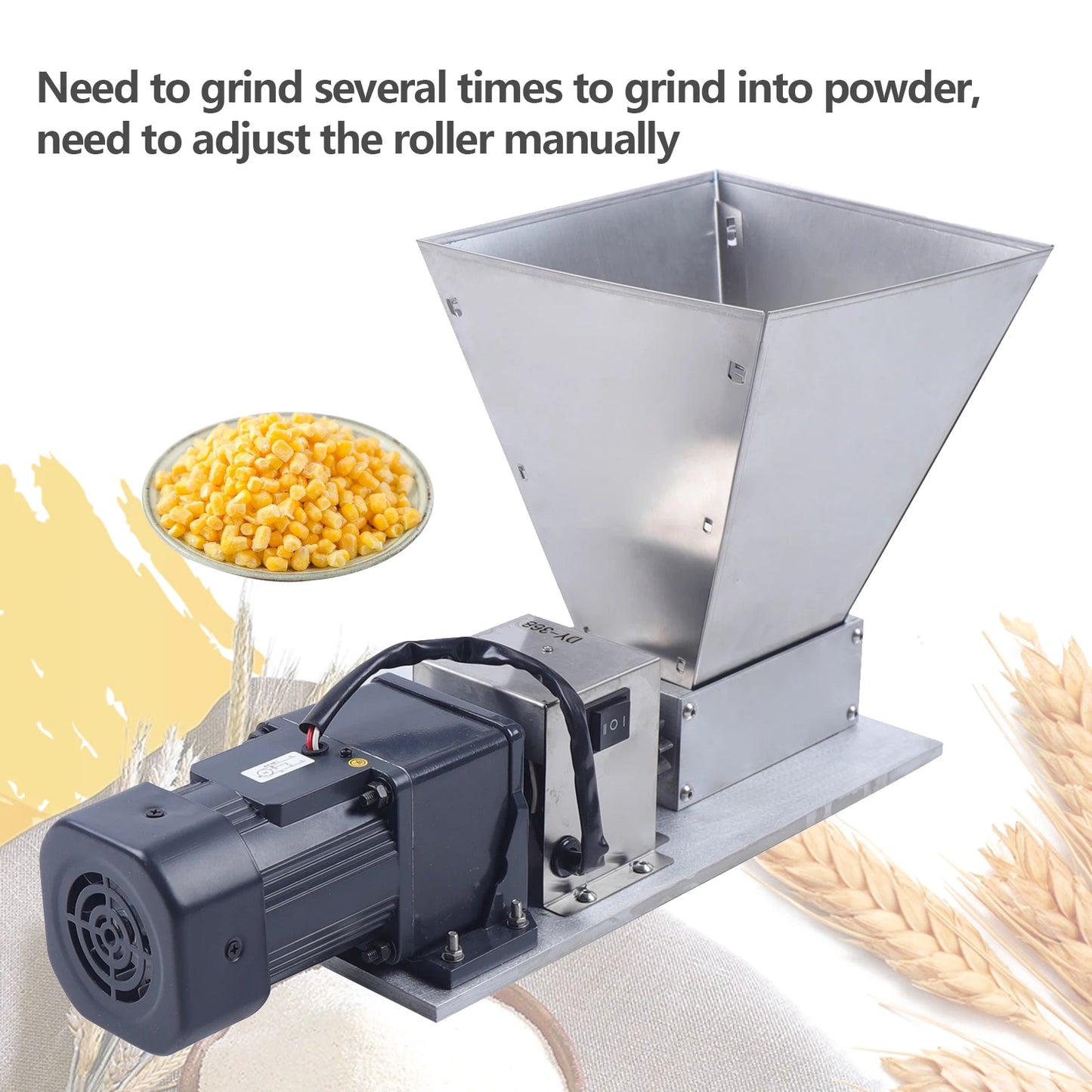 Electric Grain Crusher, Stainless Steel Grinder Big Grinding Machine Mill for Corn Bean Feed Wheat Kitchen Commercial 220V/110V