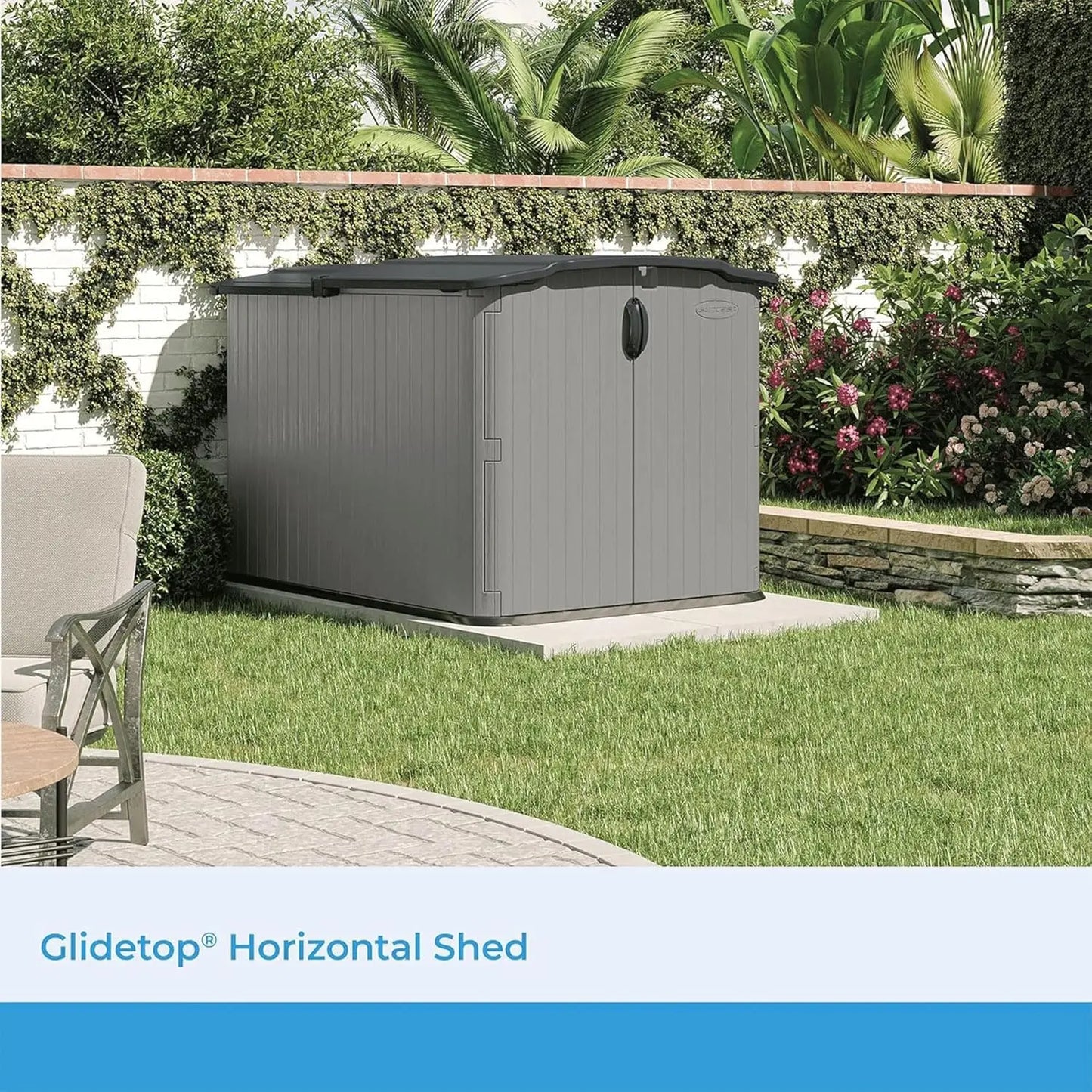 XMSJ Glidetop Horizontal Outdoor Storage Shed With Pad-Lockable Sliding Lid