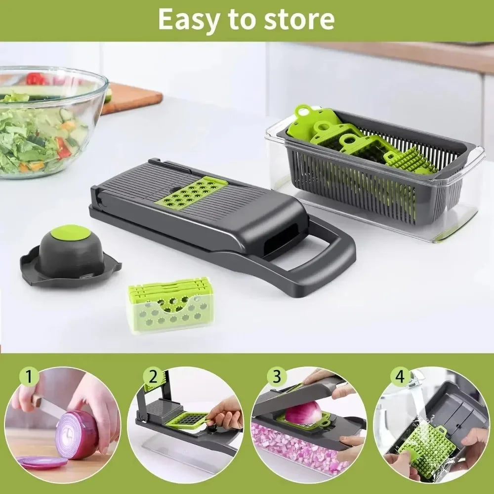 Multifunctional Vegetable Chopper - Handheld Food Slicer, Dicer & Grater for Kitchen Prep, Easy-Cut Veggie Chopper