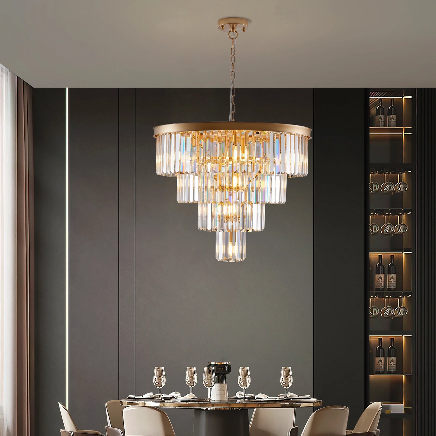 ARLGSITE Crystal Modern 4 Tier Chandelier Ceiling Light