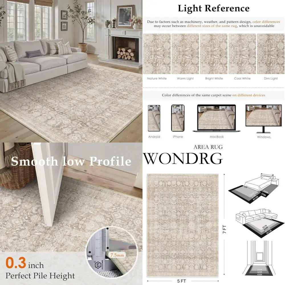 Elegant Floral Area Rug Living Room Low Pile Stain Resistant