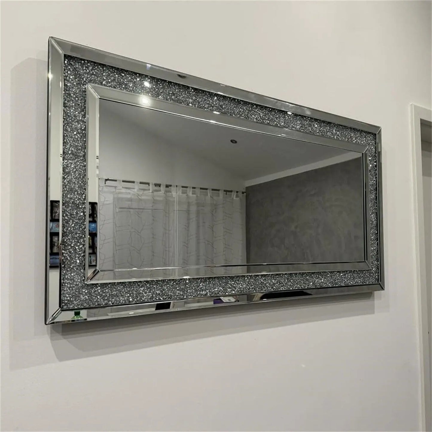 BORWARTH ExtraLarge Rectangle Venetian Wall Mirror With Crystalline Diamond Edge