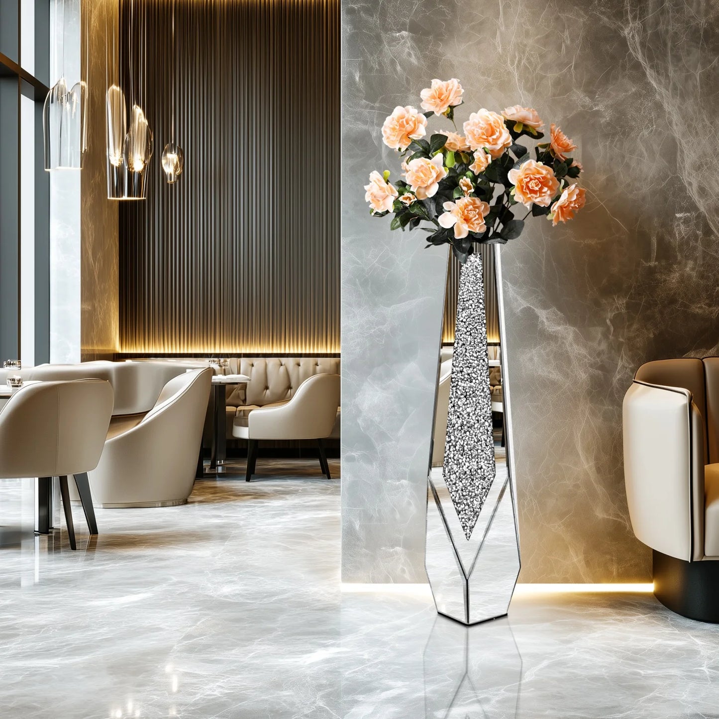 Function Crushed Diamond Mirrored Floor Vase For Pampas Grass Decor