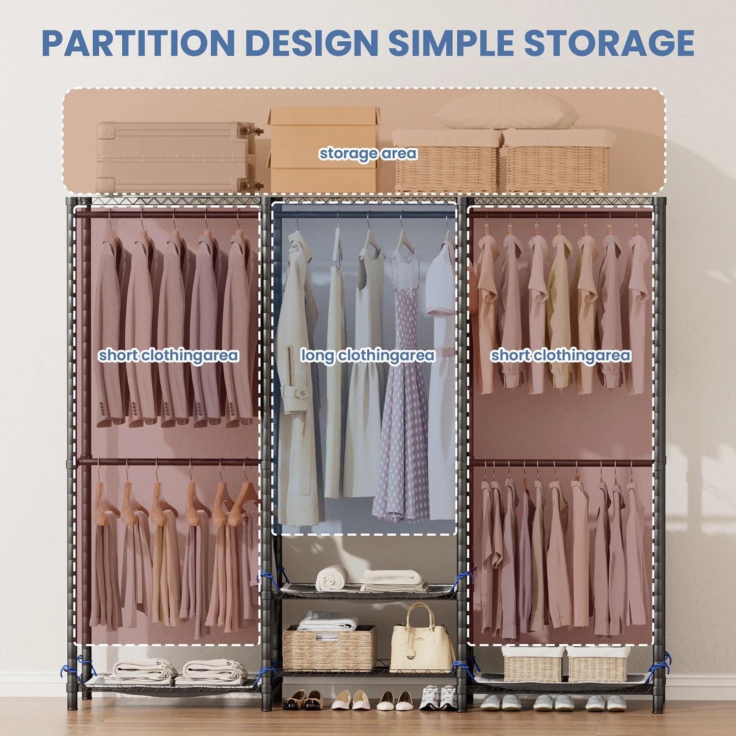 Folded Heavy Duty Clothes Rack Storage Organizer WardrobeStorage Freestanding 960