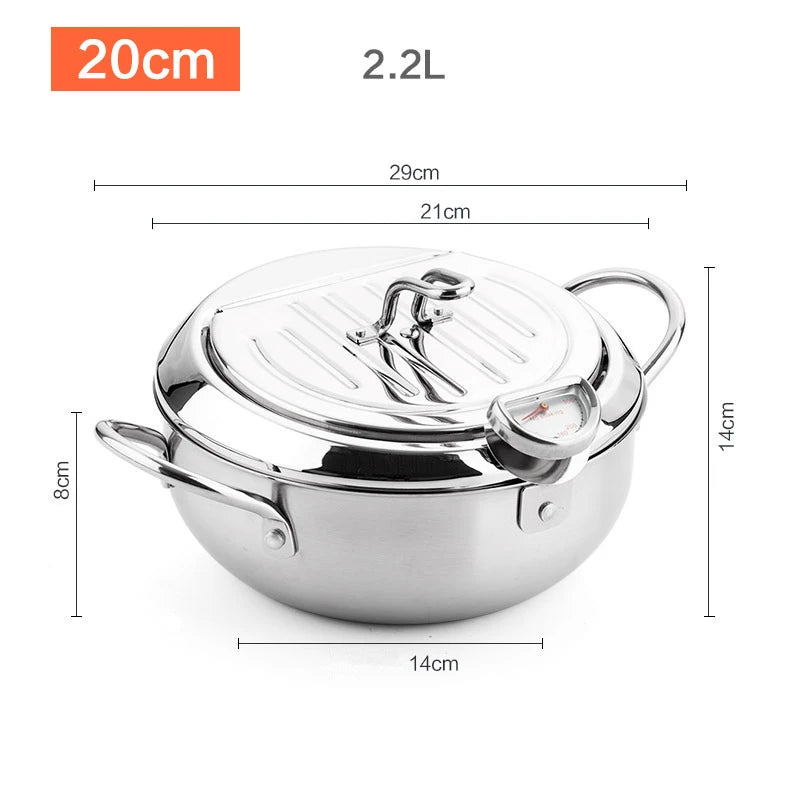 LMETJMA Japanese Stainless Steel Culinary DeepFrying Pot Integrated Thermometer Lid