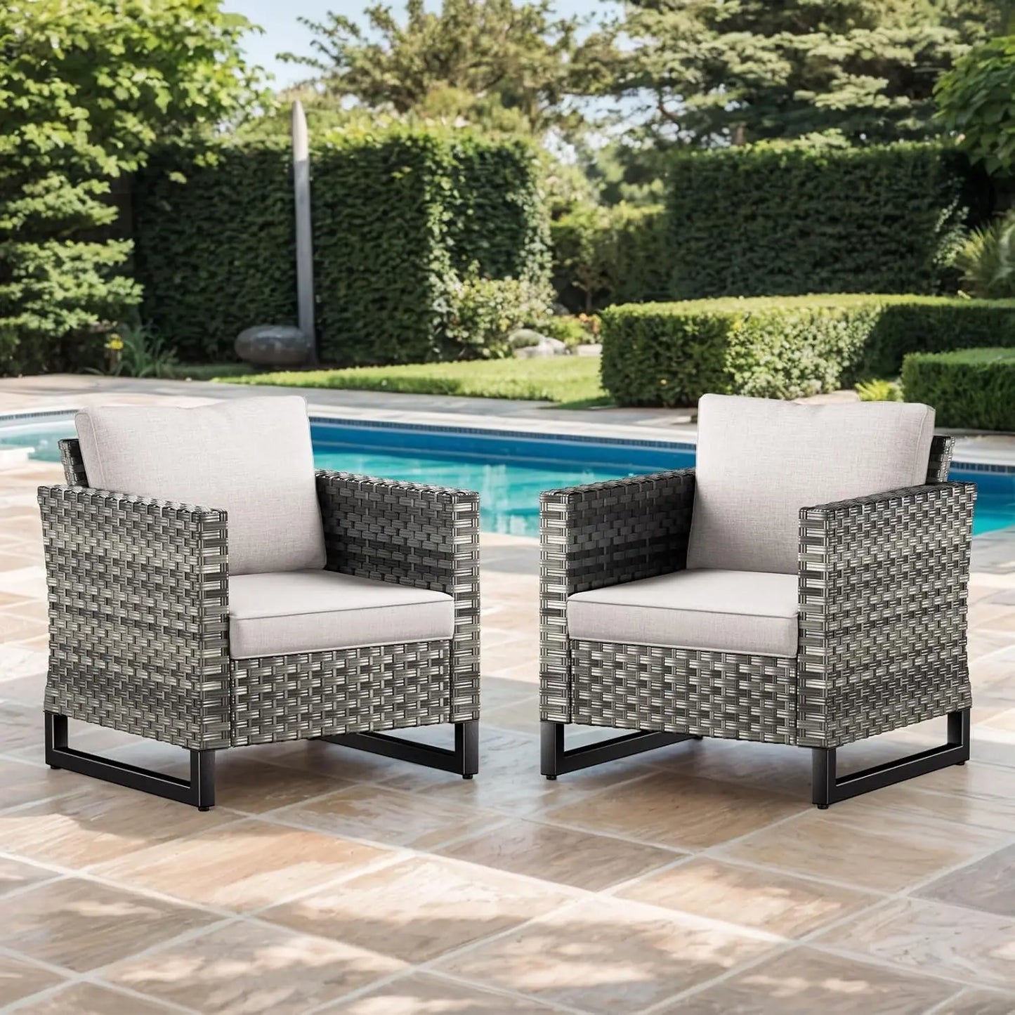 ANGDUO Weathersealed Resin-Wicker PatioOutdoor Swivel Glider Chairs With Side Table