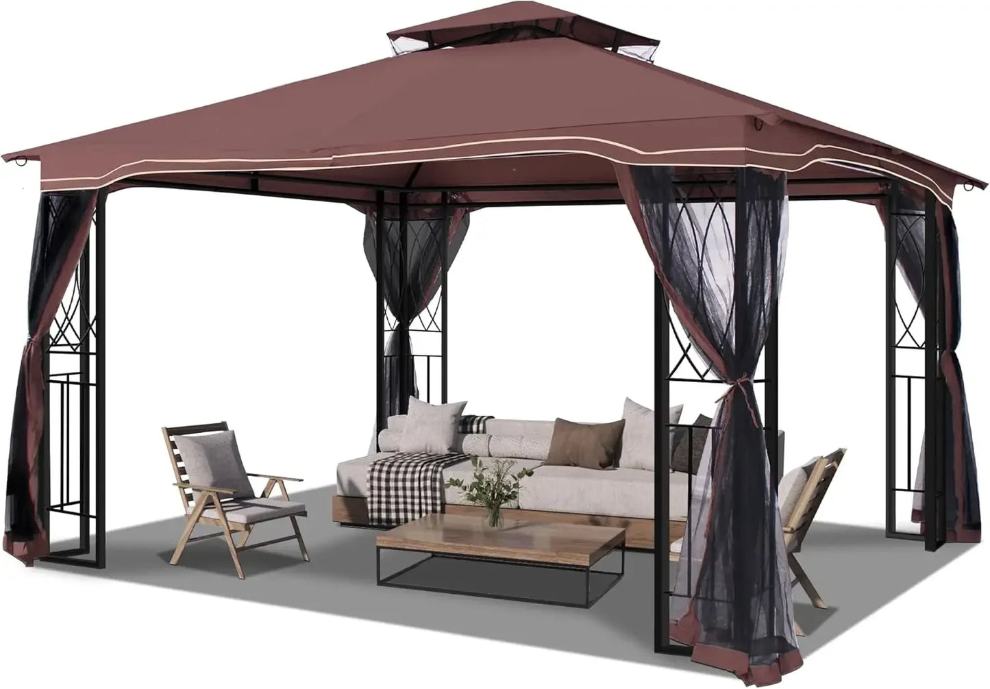 High Concerned Outdoor Patio Gazebo With Polyester Roof And Breathable Netting For Garden