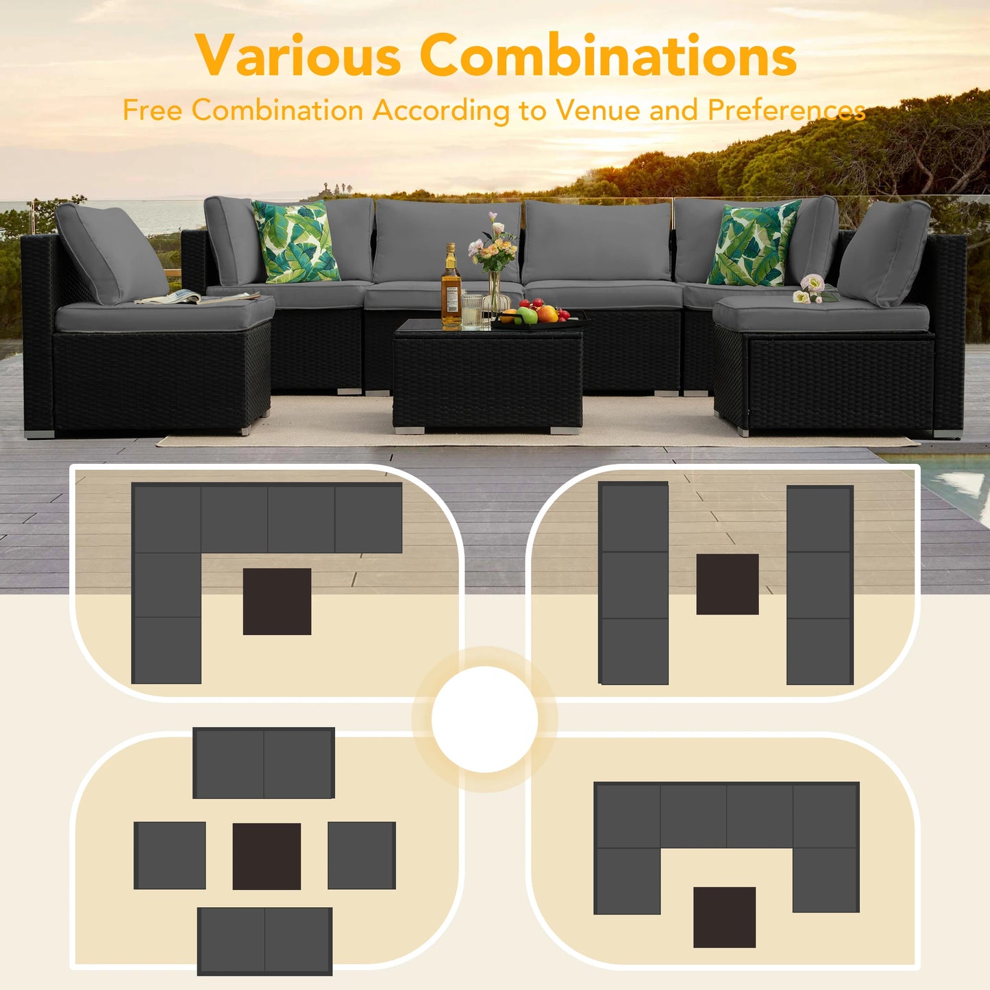 Naga Bahna Outdoor Patio Sectional Sofa Set With Cushions