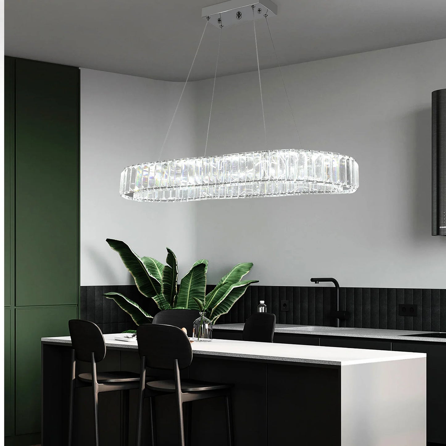 VETRULUS Modern Luxury Crystal Oval LED Chandelier Pendant Light