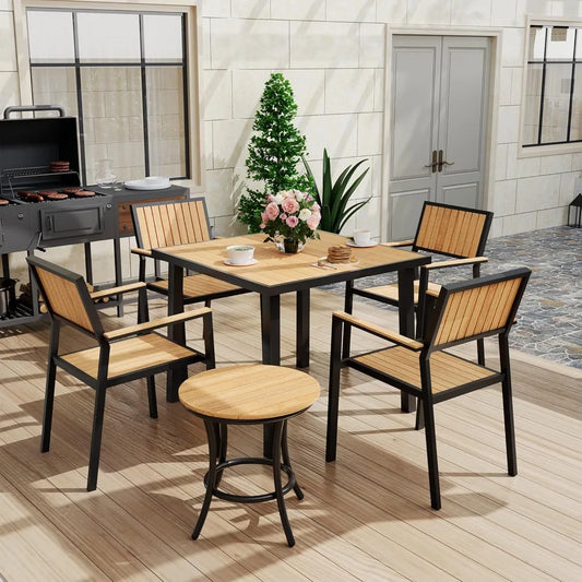 Patio Dining Set Outdoor Aluminum Furniture With Plastic Wood Tabletop Modern Style