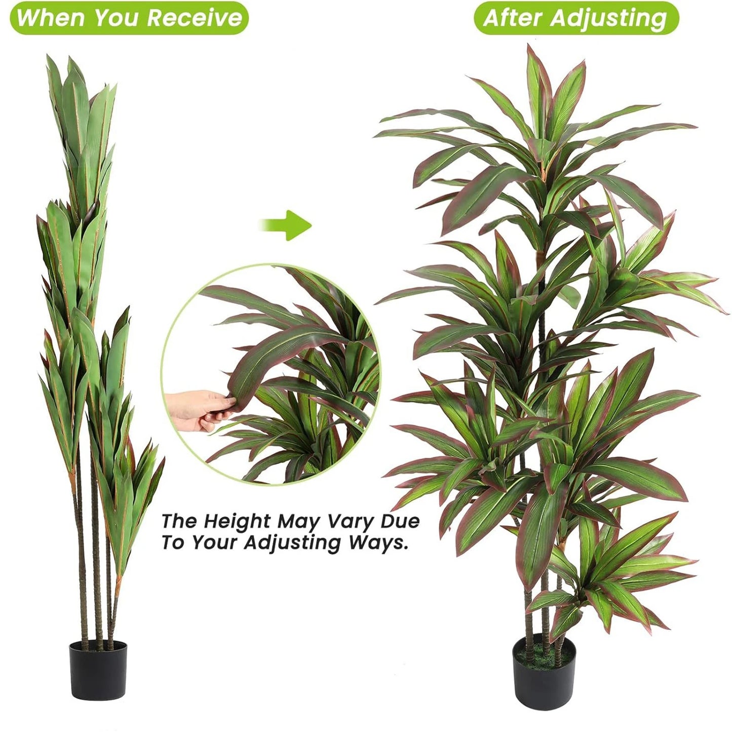 Artificial Dracaena Indoor Plant in Pot With Adjustable Branches