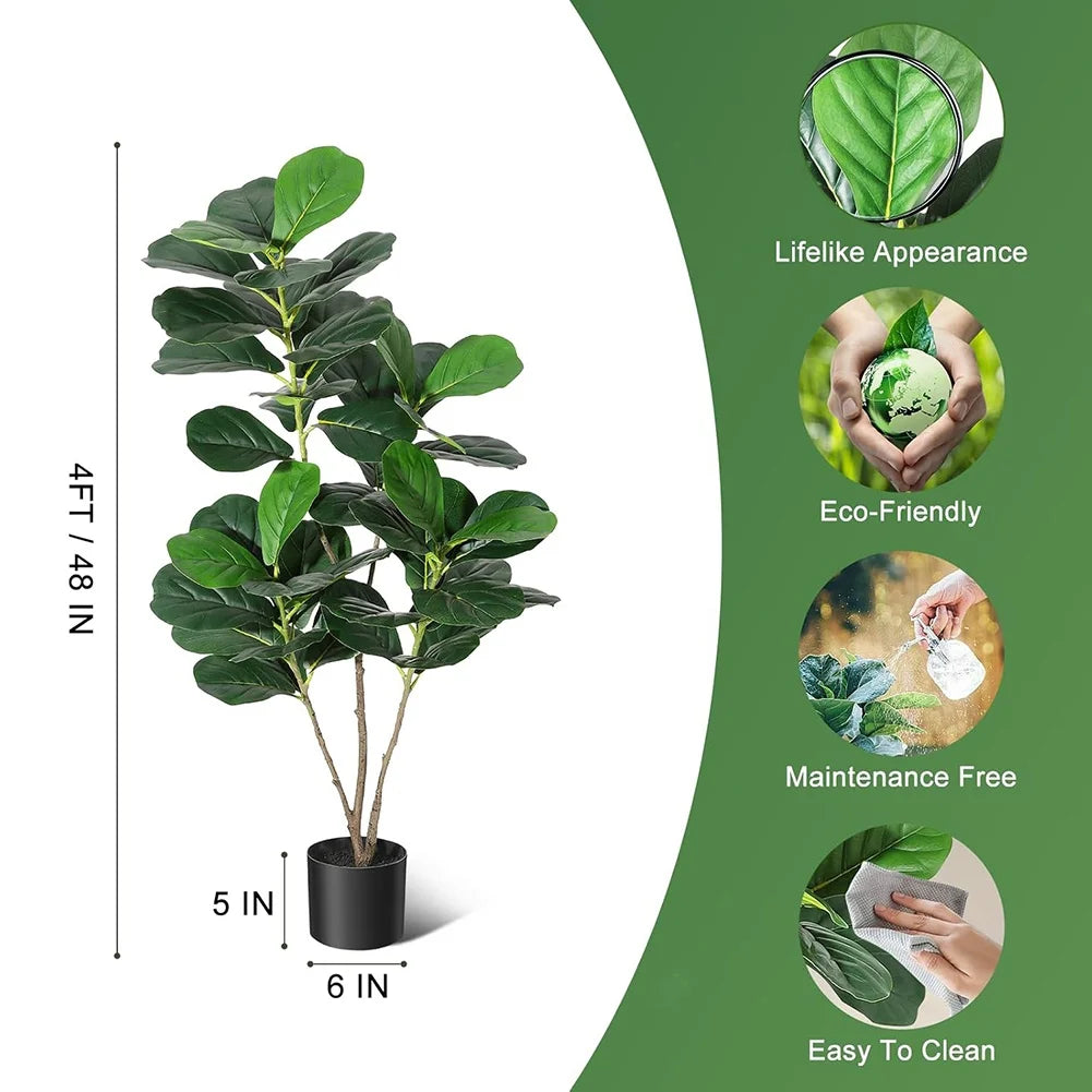 HiMISCN Fiddle Leaf Fig Tree Artificial Plant With Pot