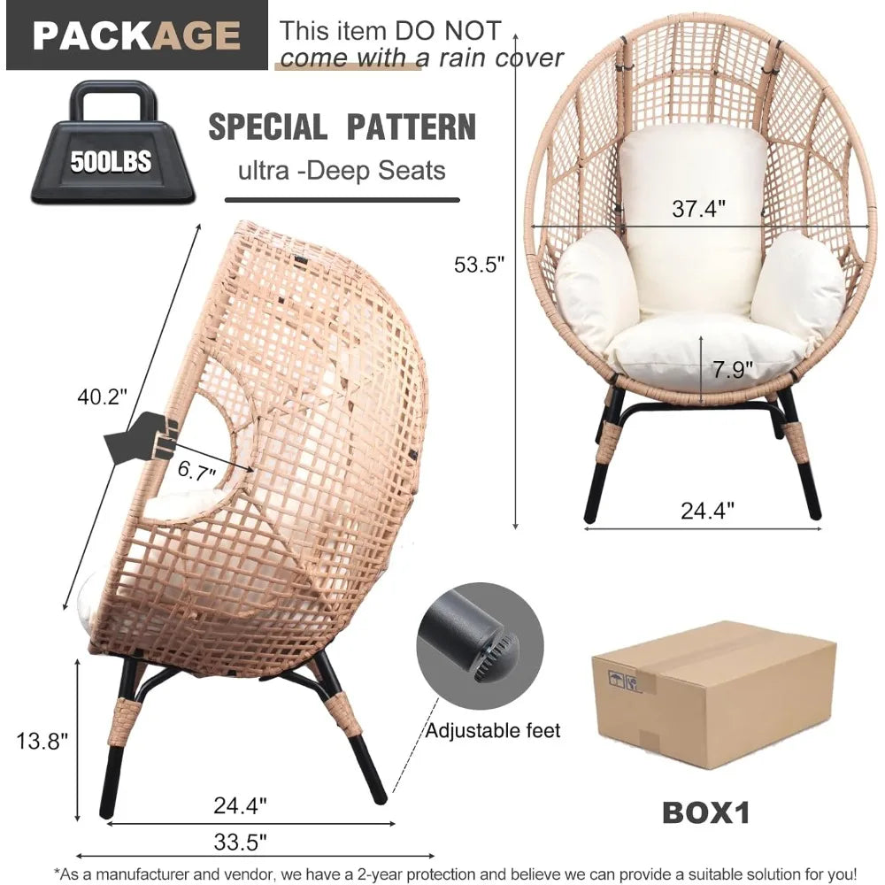 Outdoor IndustrialStrength Wicker Egg Chair With Capacity500lbs AlloyAllweather Stand Lounger