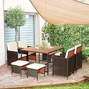 Patio Dining Set With Rattan Chairs And Tempered Glass Table
