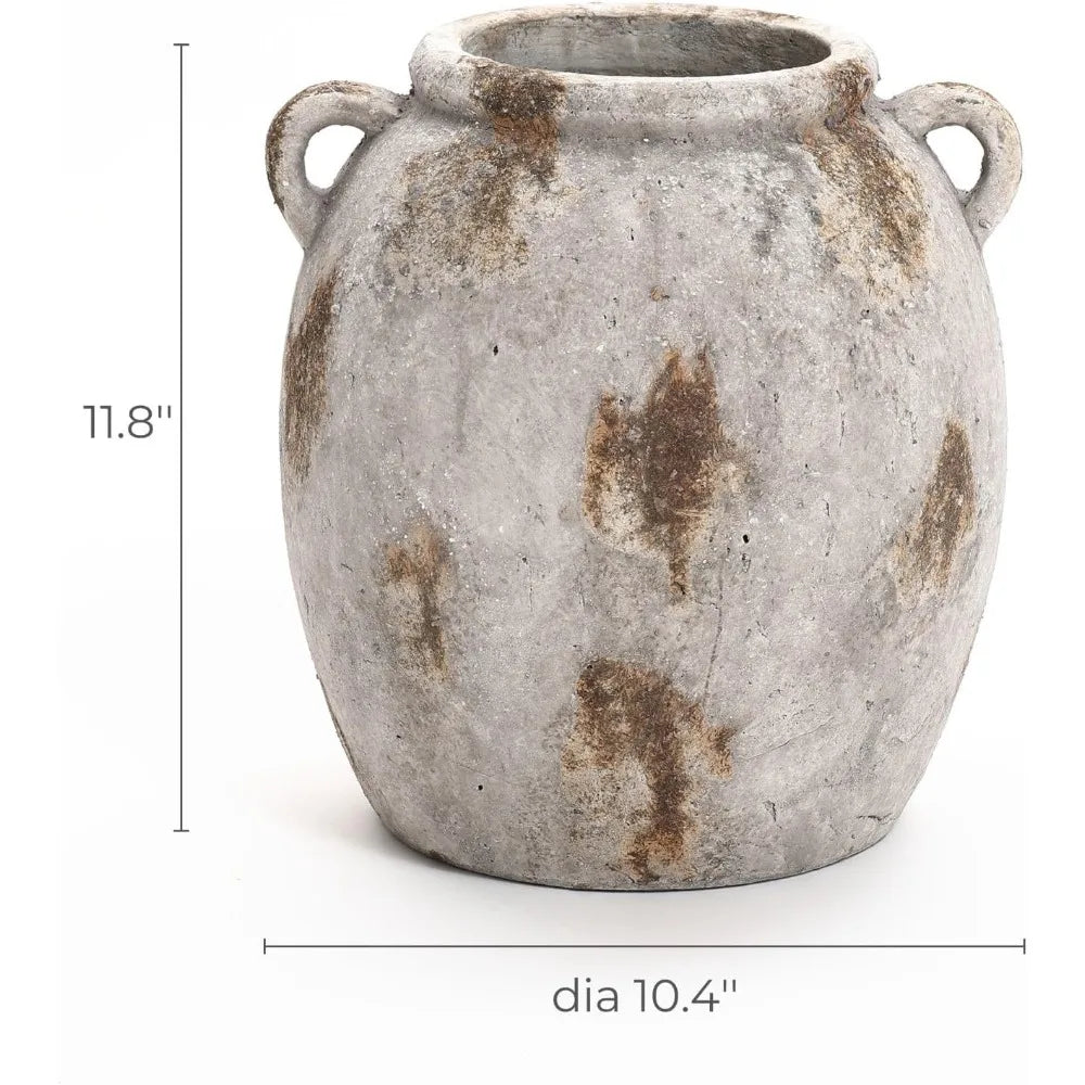 High-concerned Ceramic Flower Vase With Decorative Handles Terracotta Living Room