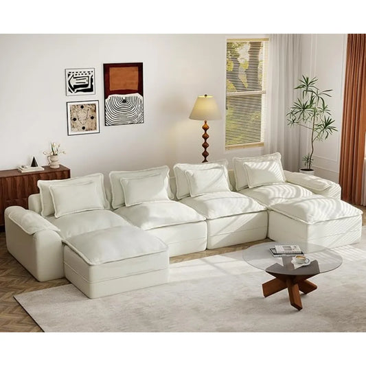 HUANZHUANG Cloud Modular Sectional Sofa U Shaped 4 Seater With Ottomans And Removable Covers