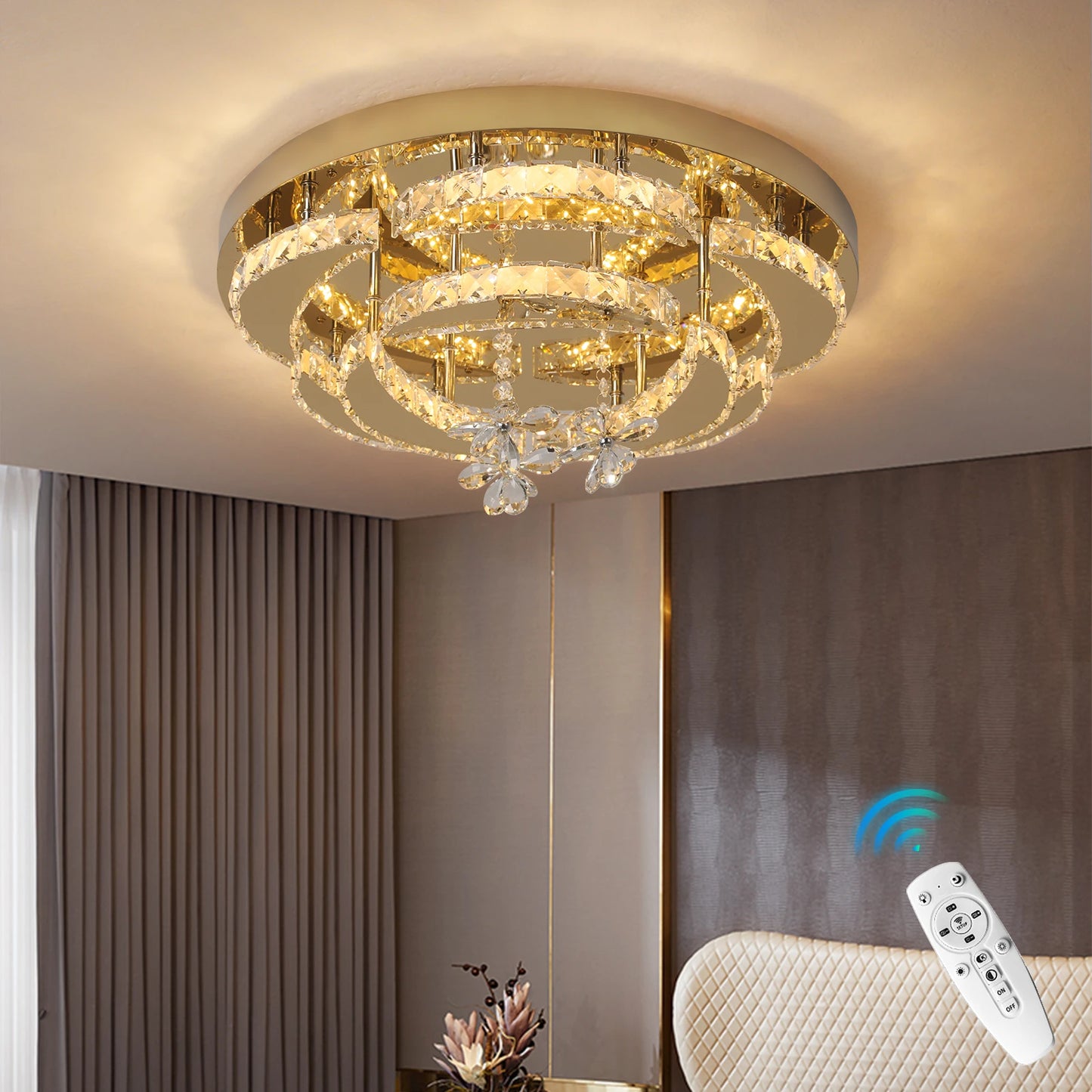 GreeLustr Flower LED Crystal Ceiling Chandelier Lighting Fixture