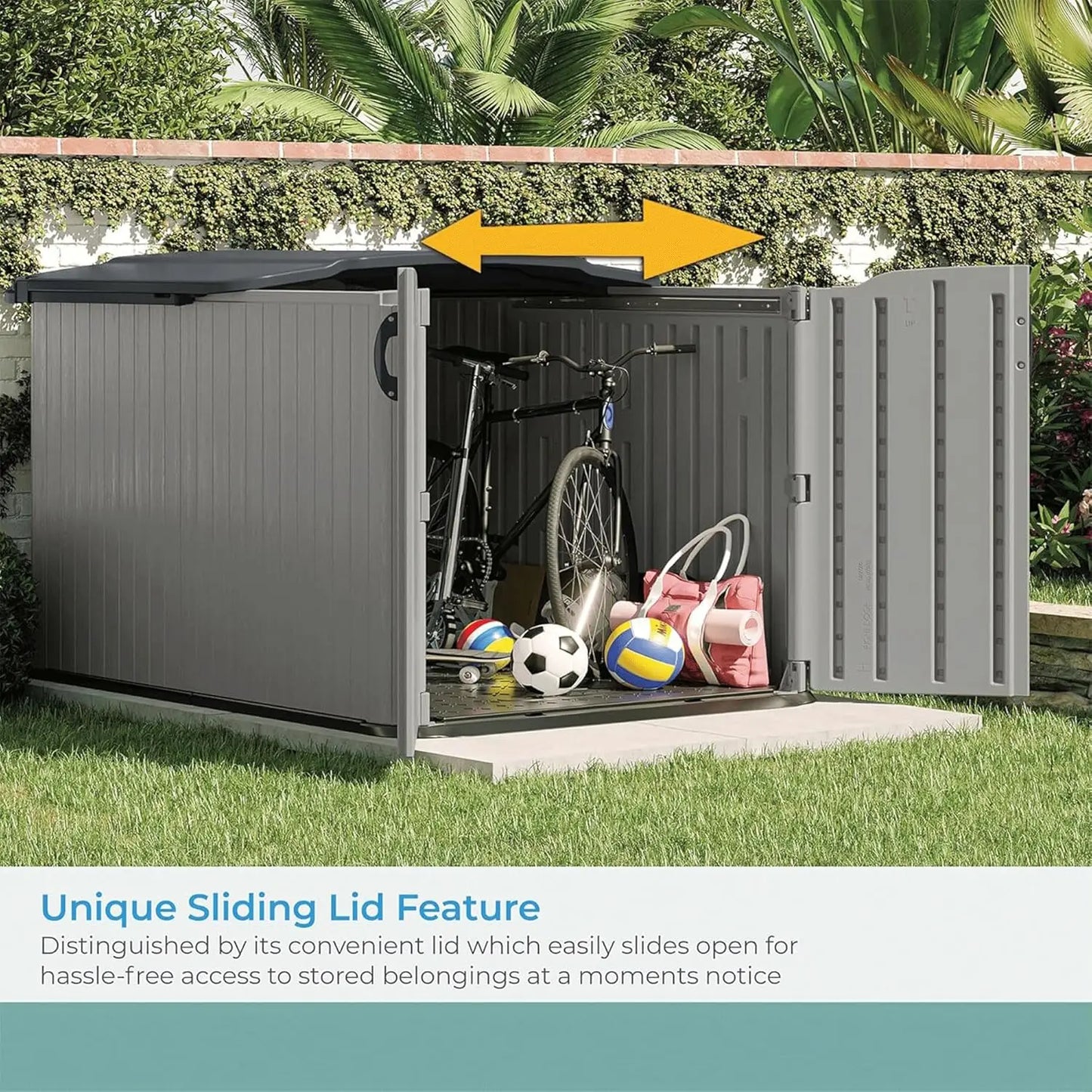 XMSJ Glidetop Horizontal Outdoor Storage Shed With Pad-Lockable Sliding Lid