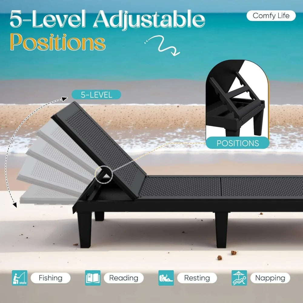 Outdoor-Grade Chaise Lounge Chairs Set of Four Weatherproof Polypropylene Loungers