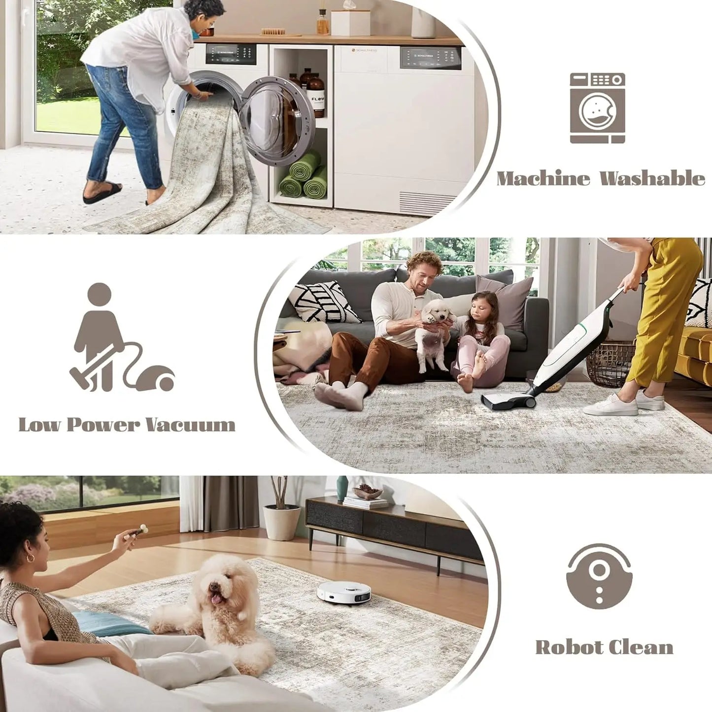 Vintage Boho Medallion Rugs Washable Soft Low-Pile Non-Slip Indoor Carpet