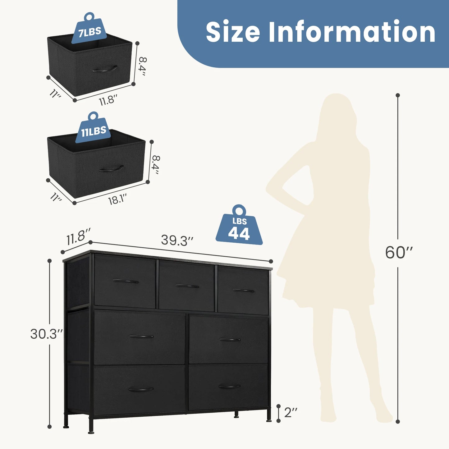 JHK Dresser With 7 Drawers Closet Organizer Furniture For Bedroom