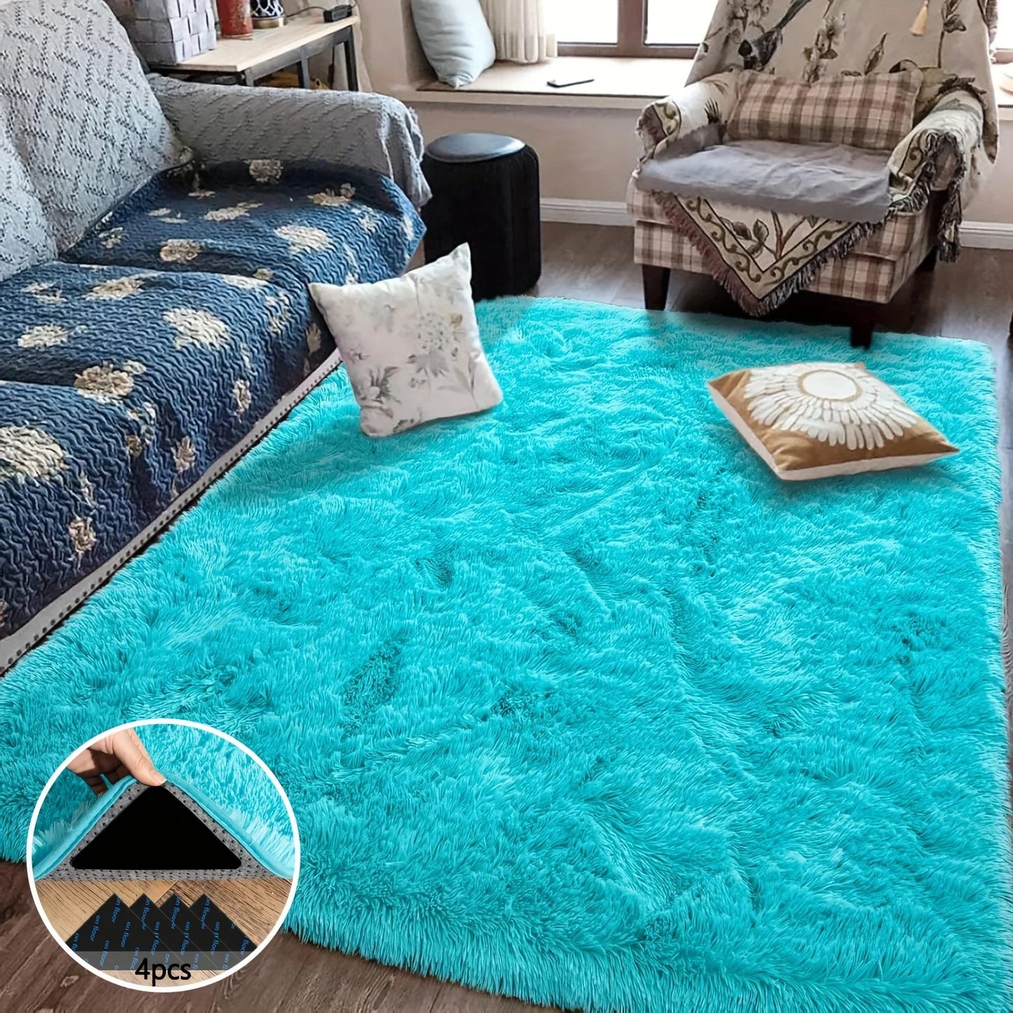 AUBUSSON Soft Shaggy Non Slip Rug For Living Room Decor