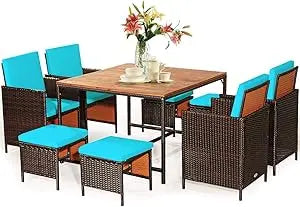 Patio Dining Set With Rattan Chairs And Tempered Glass Table