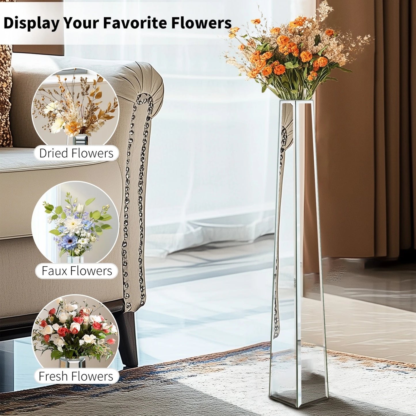 Function Mirrored Floor Vase For Modern Home Decor