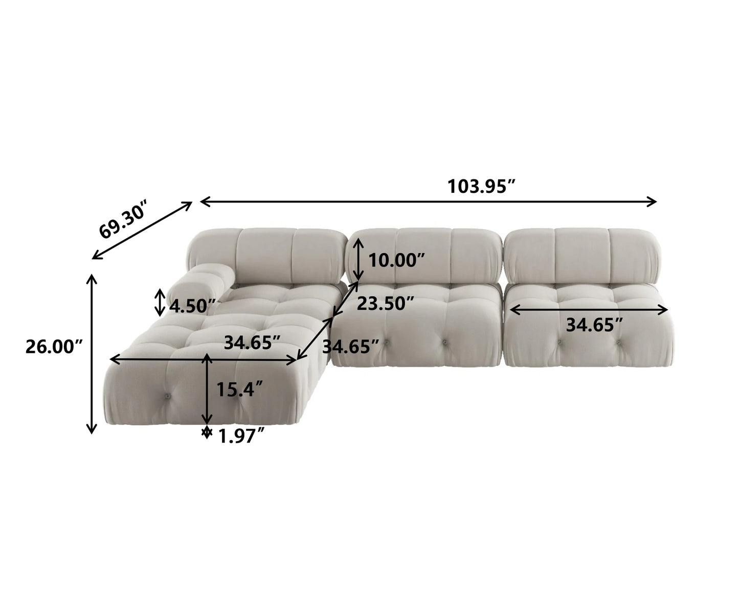 CN Guangdong Velvet L Shaped Modular Sectional Sofa With Ottoman
