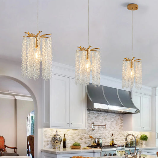Arlgsite Crystal Pendant Lights 3 Pack Golden Finish No Bulbs