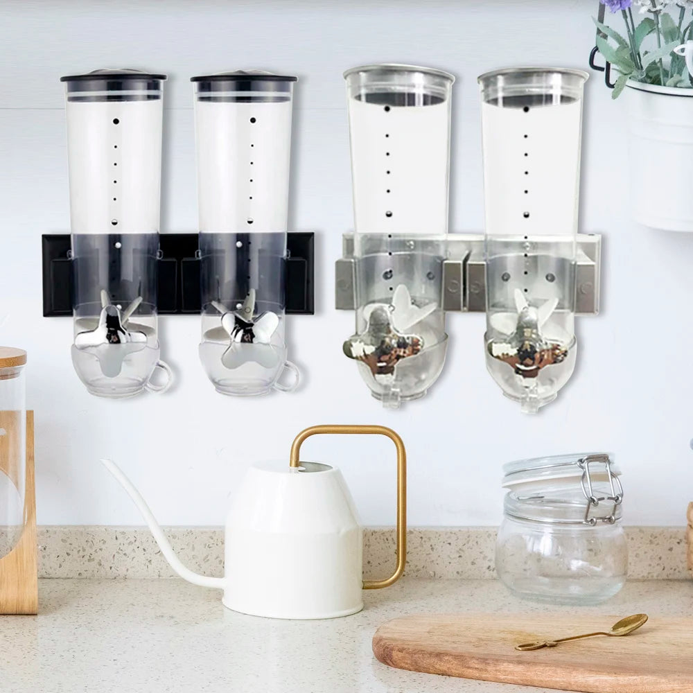 Cereal Dispenser 2Pcs Wall Mount Dry Food Container Storage For Nuts Coffee Beans Kitchen Storage Case Rice Grain Silver/Black