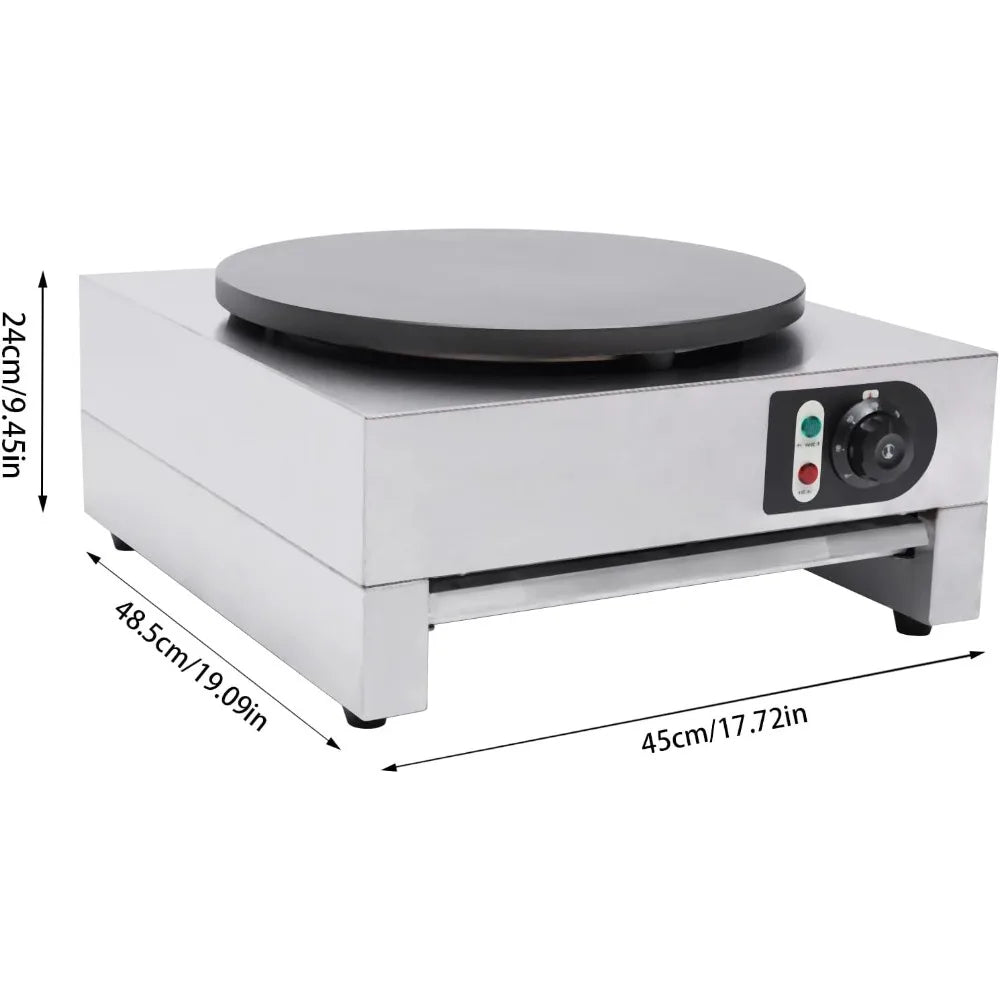 Crepe Maker Electric Circular Cereals Pancake Stove Commercial Non-Stick Flat Plate Crepe Machine with Rolling Flat Tool AndPlug