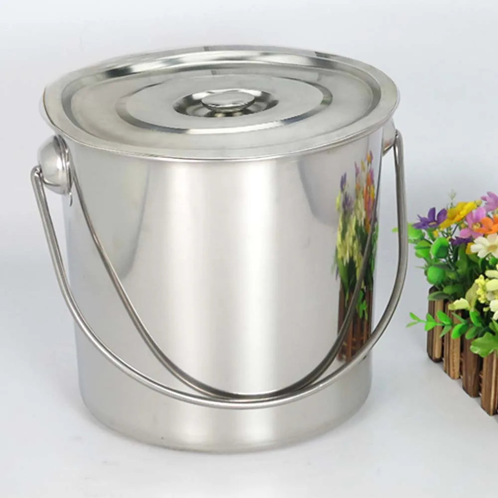 6L/12L/20L Bucket with Lid & Handle Water Storage Pail Metal Milking Bucket Stainless Steel Extra Thick