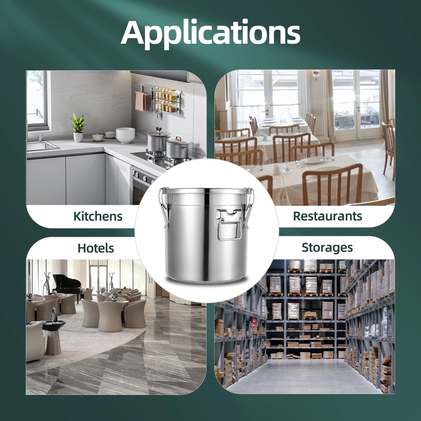 33L/22L Stainless Steel Rice Storage Container 3-Lock Sealing Rice Bin Food Grade Airtight Kitchen Bucket for Rice/Flour