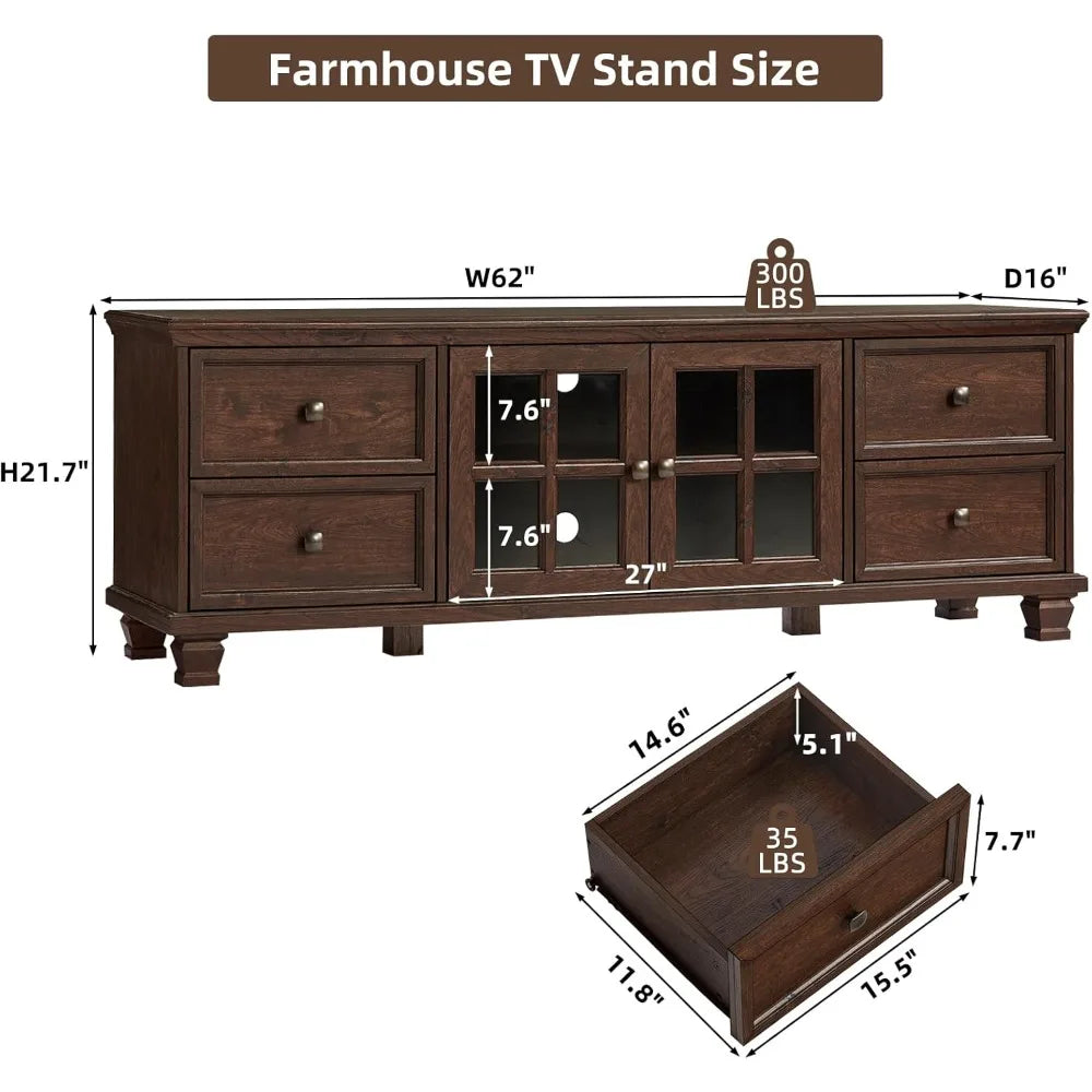 ZHUXIANG Rustic TV Stand With 4 Drawers Modern Entertainment Center