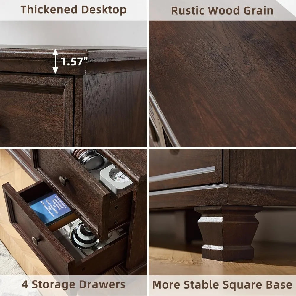 ZHUXIANG Rustic TV Stand With 4 Drawers Modern Entertainment Center