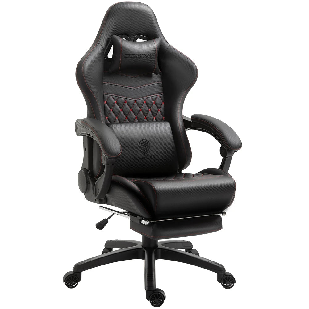 Dowinx Gaming Office Chair with Footrest and Lumbar Support Vintage PU Leather High Back Adjustable Swivel Task Chair