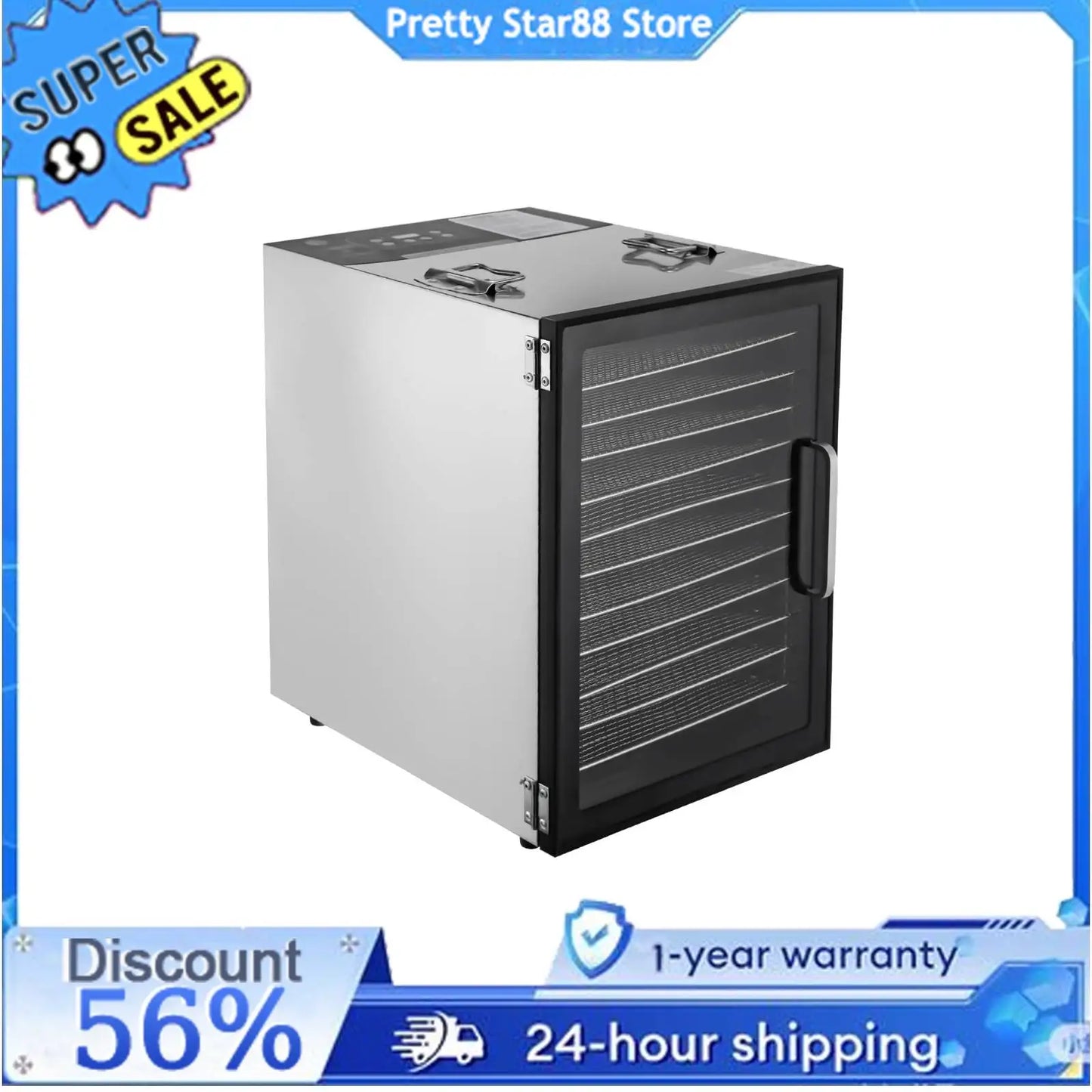 800W Electric Food Dryer Machine with Digital Temperature 10/12 Stainless Steel Trays Dehydrator for Jerky Veggies Fruits